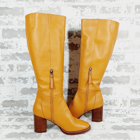 NEW Sam Edelman Elsy Womens Tan Leather Block Heel Knee-High Boots - Picture 3 of 14